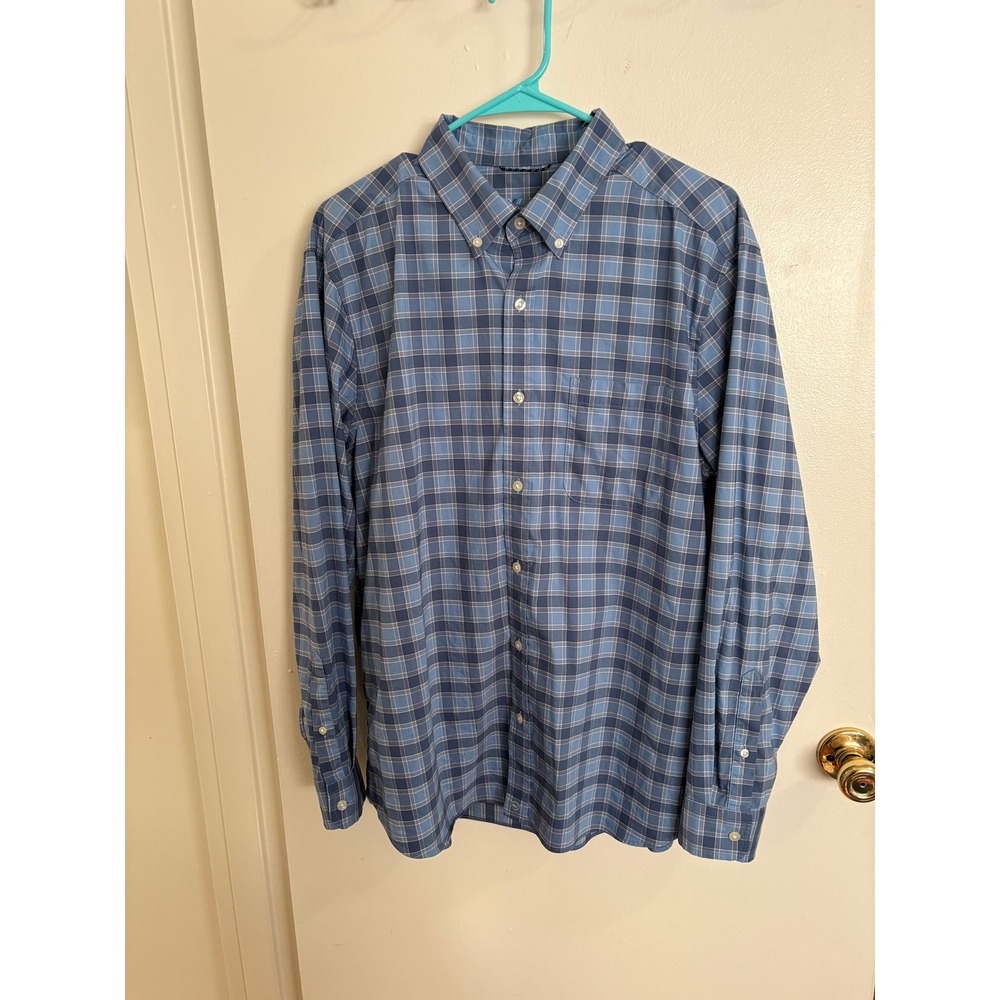 Vineyard Vines Mens Large Blue Plaid OTG Performance Brrr Cooling Shirt L